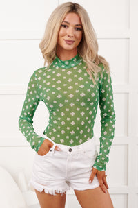 Lucky Lady NM Original Printed Mesh Bodysuit (Green/White)