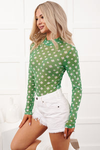 Lucky Lady NM Original Printed Mesh Bodysuit (Green/White)
