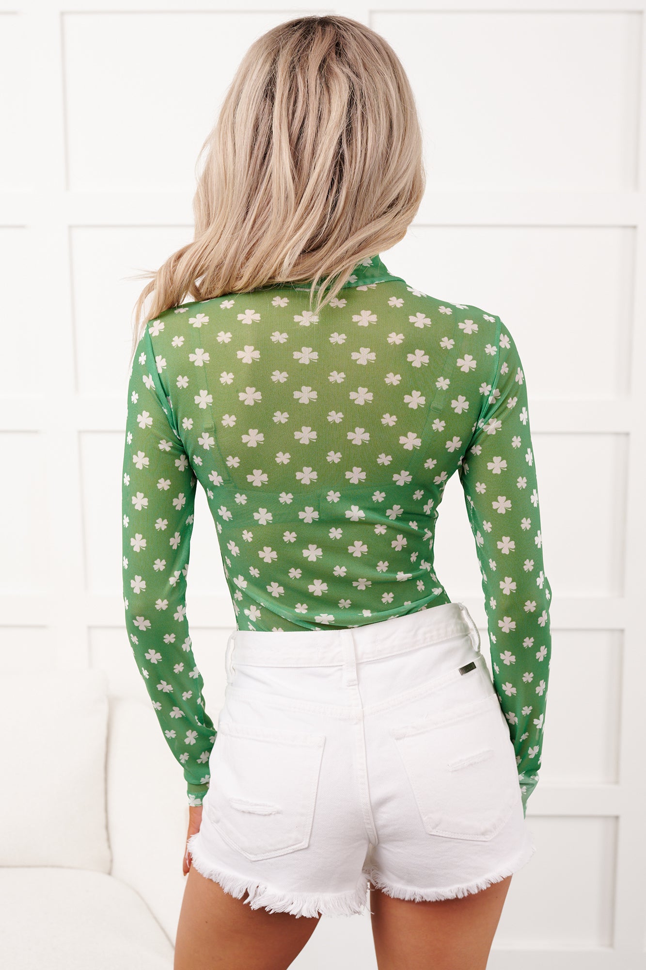 Lucky Lady NM Original Printed Mesh Bodysuit (Green/White)