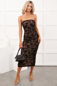 Purely Poised Strapless Velvet Midi Dress (Black/Nude) - NanaMacs