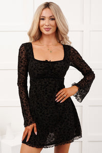Fell For You Square Neck Floral Mini Dress (Black) - NanaMacs