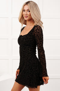 Fell For You Square Neck Floral Mini Dress (Black) - NanaMacs