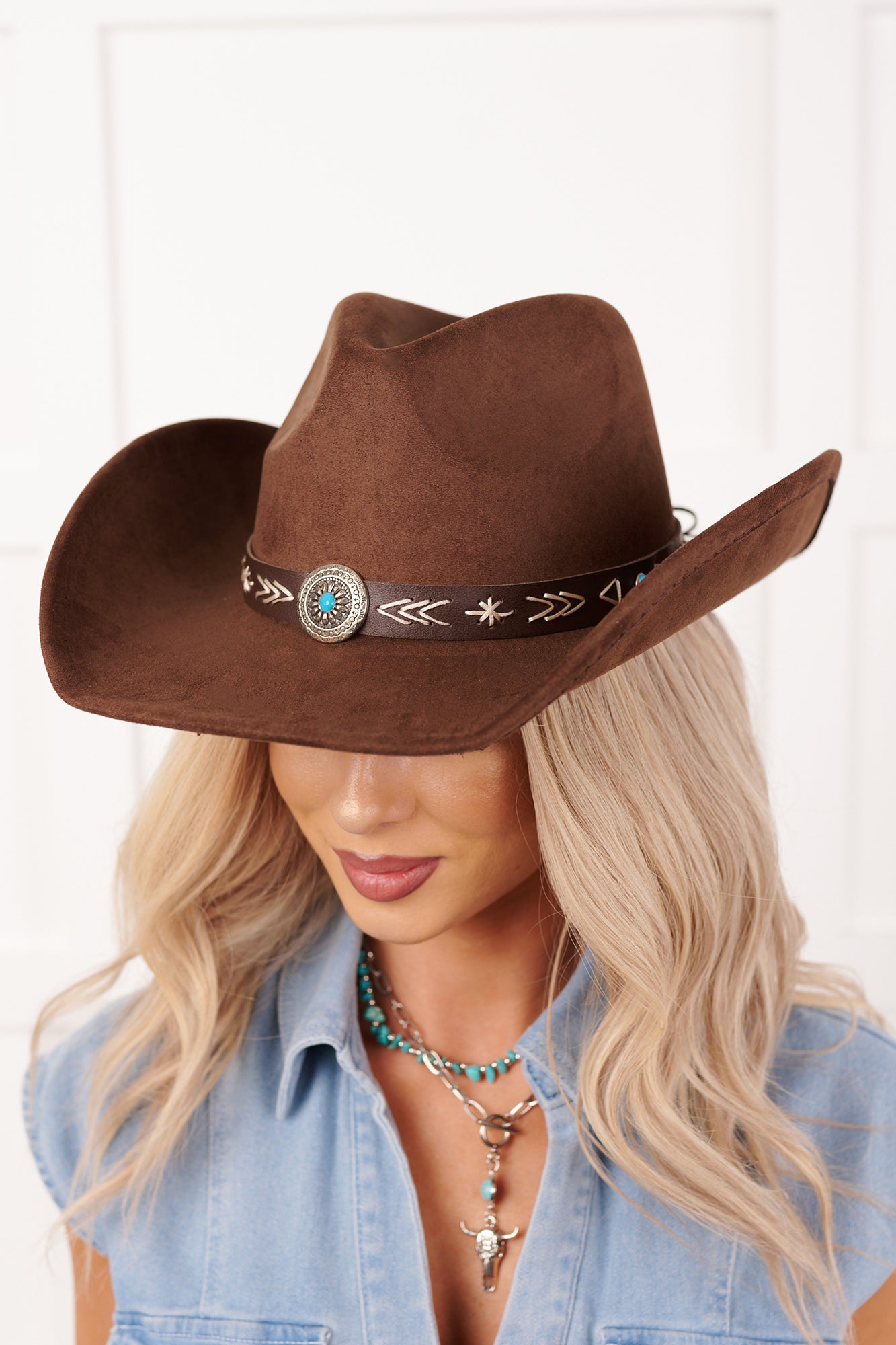 Prairie In Bloom Faux Suede Cowboy Hat (Dark Brown)
