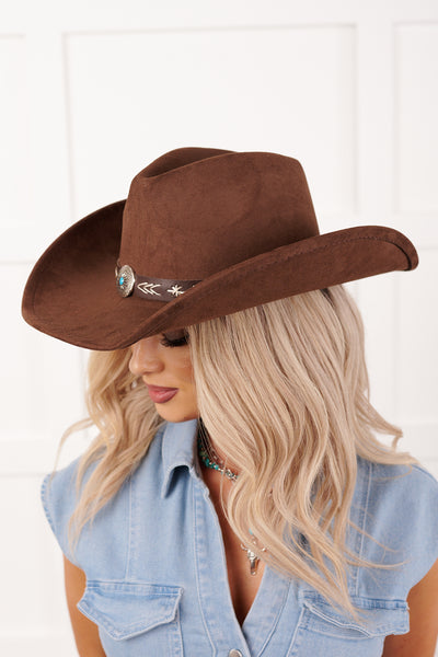 Prairie In Bloom Faux Suede Cowboy Hat (Dark Brown)