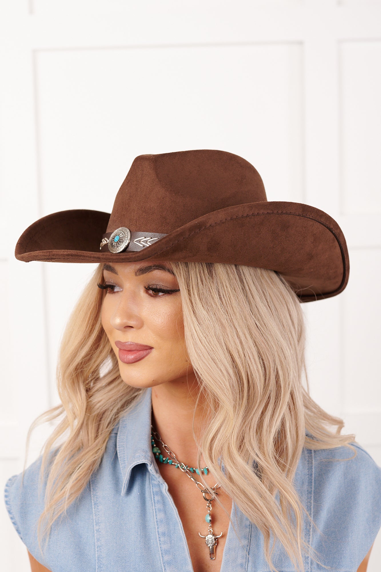Prairie In Bloom Faux Suede Cowboy Hat (Dark Brown)