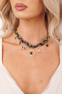 Outlaw Spirit Western Charm Bandana Braided Necklace (Gold/Black) - NanaMacs