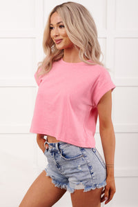 Bethany Oversized Crop Tee (Heather Fuchsia)