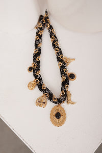 Outlaw Spirit Western Charm Bandana Braided Necklace (Gold/Black) - NanaMacs