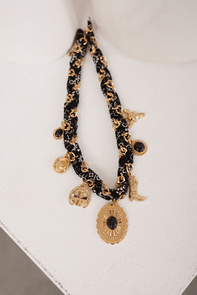 Outlaw Spirit Western Charm Bandana Braided Necklace (Gold/Black)