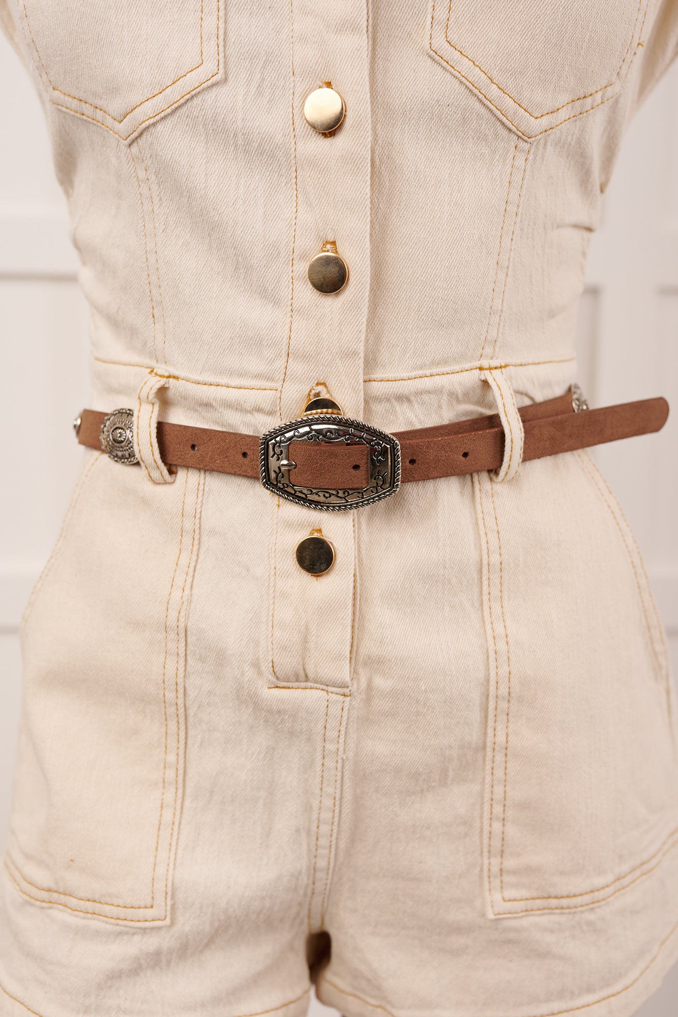 Western Daydream Concho Detail Belt (Silver/Dark Brown) - NanaMacs