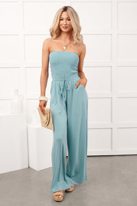 Garden Muse Smocked Strapless Jumpsuit (Dusty Teal)