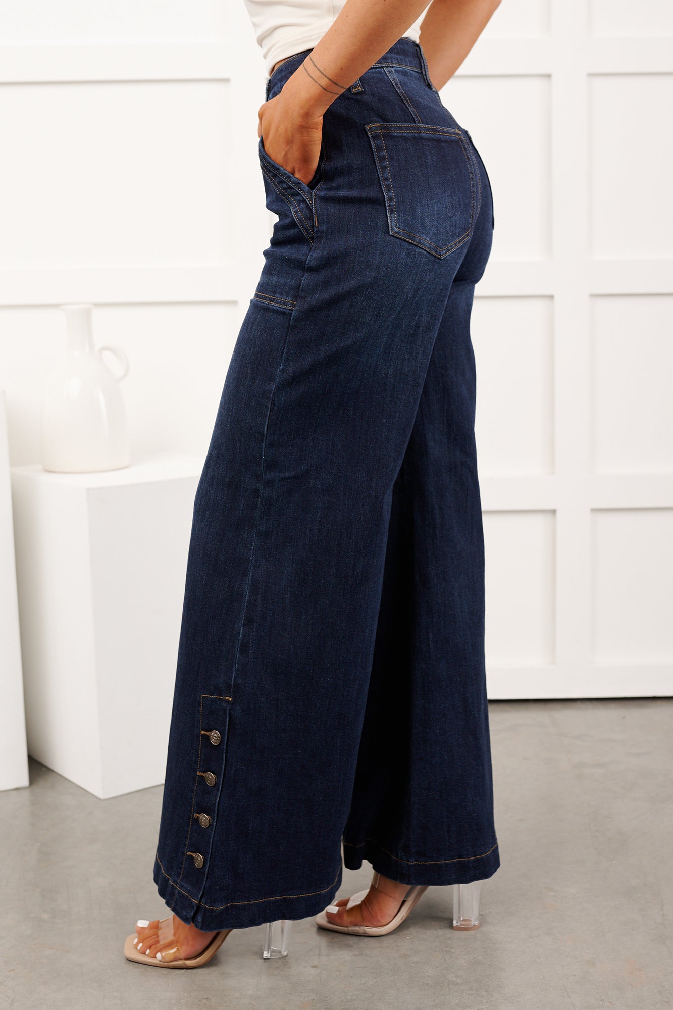 Ellory High Rise Saige Tummy Control Wide Leg Jeans (Dark)