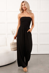 Garden Muse Smocked Strapless Jumpsuit (Black)