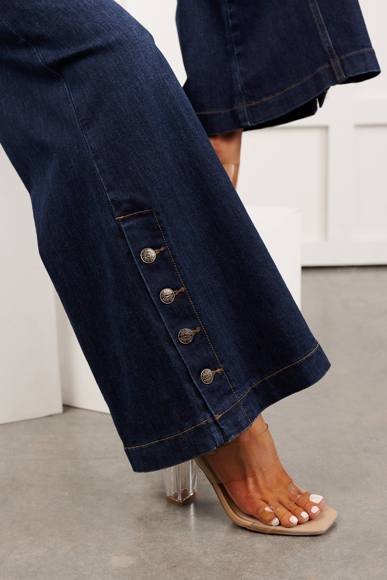 Ellory High Rise Saige Tummy Control Wide Leg Jeans (Dark)