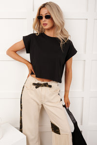 Bethany Oversized Crop Tee (Black)