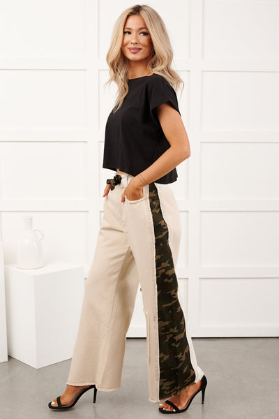 Rosales Wide Leg Camo Denim Pants (Ivory)