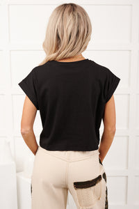 Bethany Oversized Crop Tee (Black)