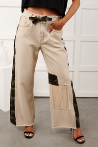 Rosales Wide Leg Camo Denim Pants (Ivory) - NanaMacs