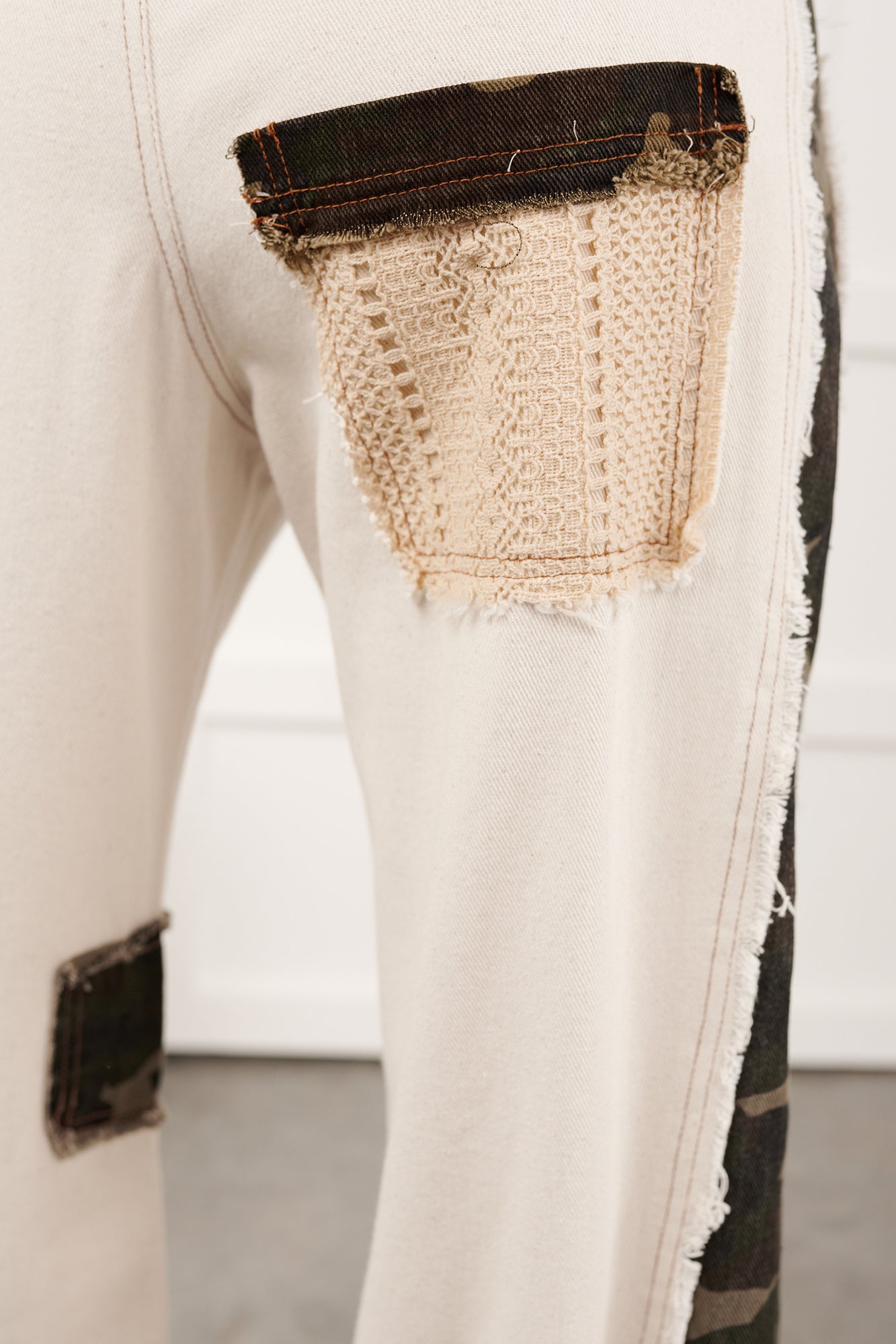 Rosales Wide Leg Camo Denim Pants (Ivory) - NanaMacs