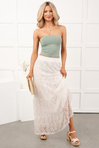 Golden Haze Floral Lace Tiered Maxi Skirt (Off White)