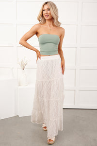 Golden Haze Floral Lace Tiered Maxi Skirt (Off White)