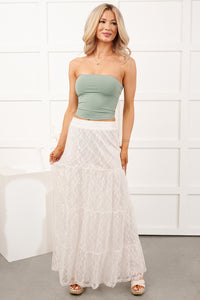 Golden Haze Floral Lace Tiered Maxi Skirt (Off White)
