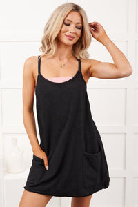 Lost In Maybe Romper-Lined Mini Dress (Black) - NanaMacs