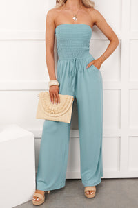 Garden Muse Smocked Strapless Jumpsuit (Dusty Teal)