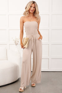 Garden Muse Smocked Strapless Jumpsuit (Sand Beige)