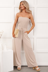 Garden Muse Smocked Strapless Jumpsuit (Sand Beige)