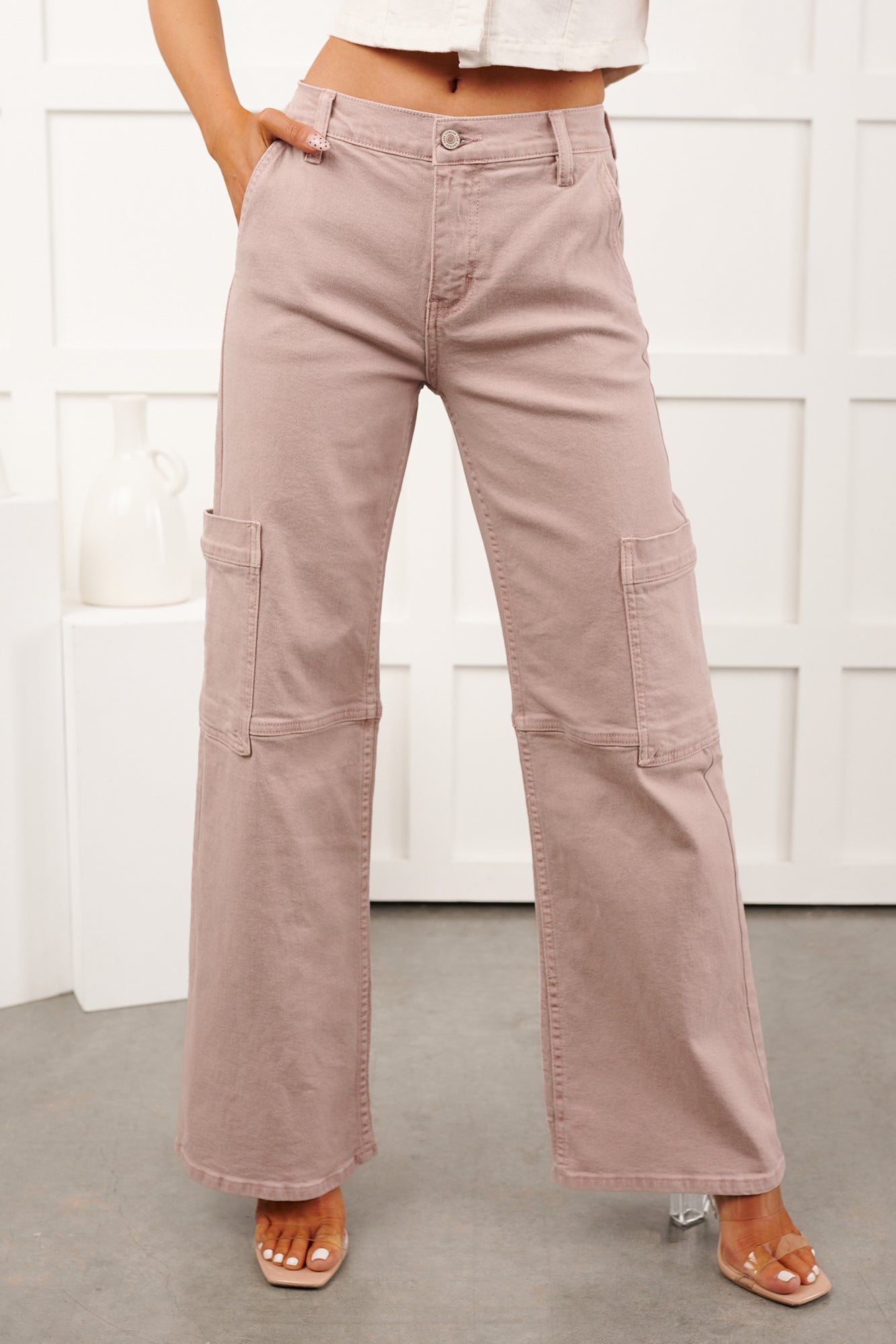 Kayden Mid Rise KanCan Cargo Jeans (Pink)