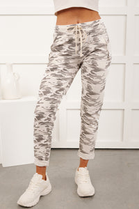 Soft Focus Tie Front Camo Print Joggers (Grey) - NanaMacs
