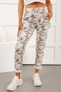 Soft Focus Tie Front Camo Print Joggers (Grey) - NanaMacs