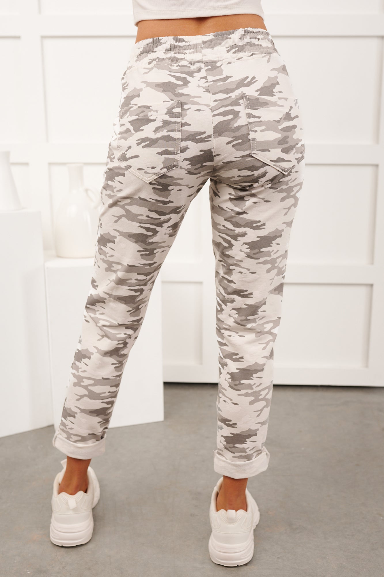 Soft Focus Tie Front Camo Print Joggers (Grey) - NanaMacs