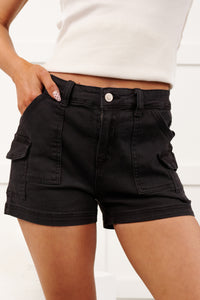 Karly Utility Pocket Denim Shorts (Black) - NanaMacs