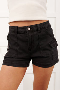 Karly Utility Pocket Denim Shorts (Black) - NanaMacs
