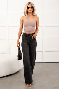 Louis High Rise Flare Hidden Jeans (Charcoal) - NanaMacs