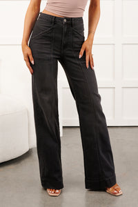 Louis High Rise Flare Hidden Jeans (Charcoal) - NanaMacs
