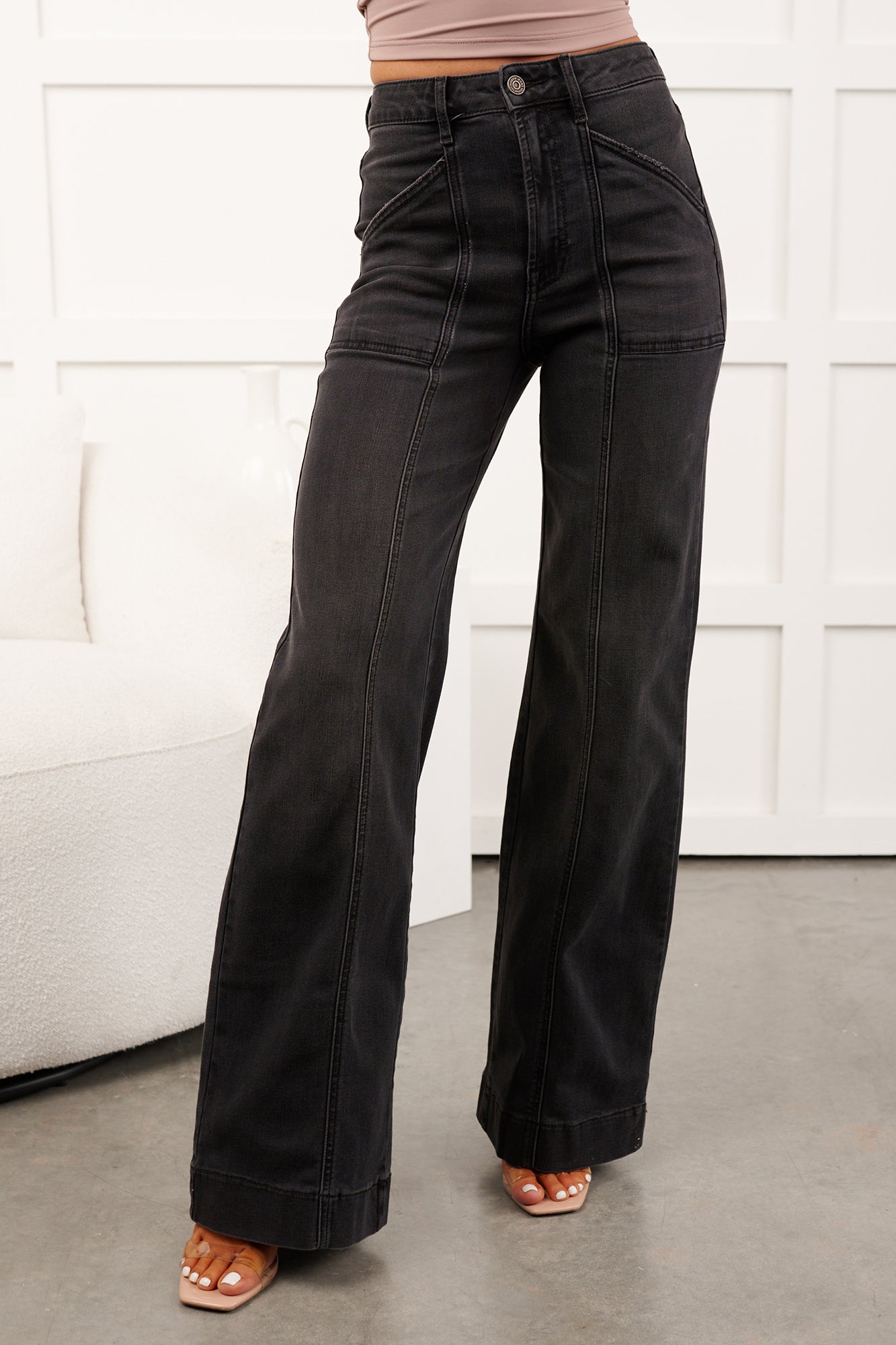 Louis High Rise Flare Hidden Jeans (Charcoal) - NanaMacs