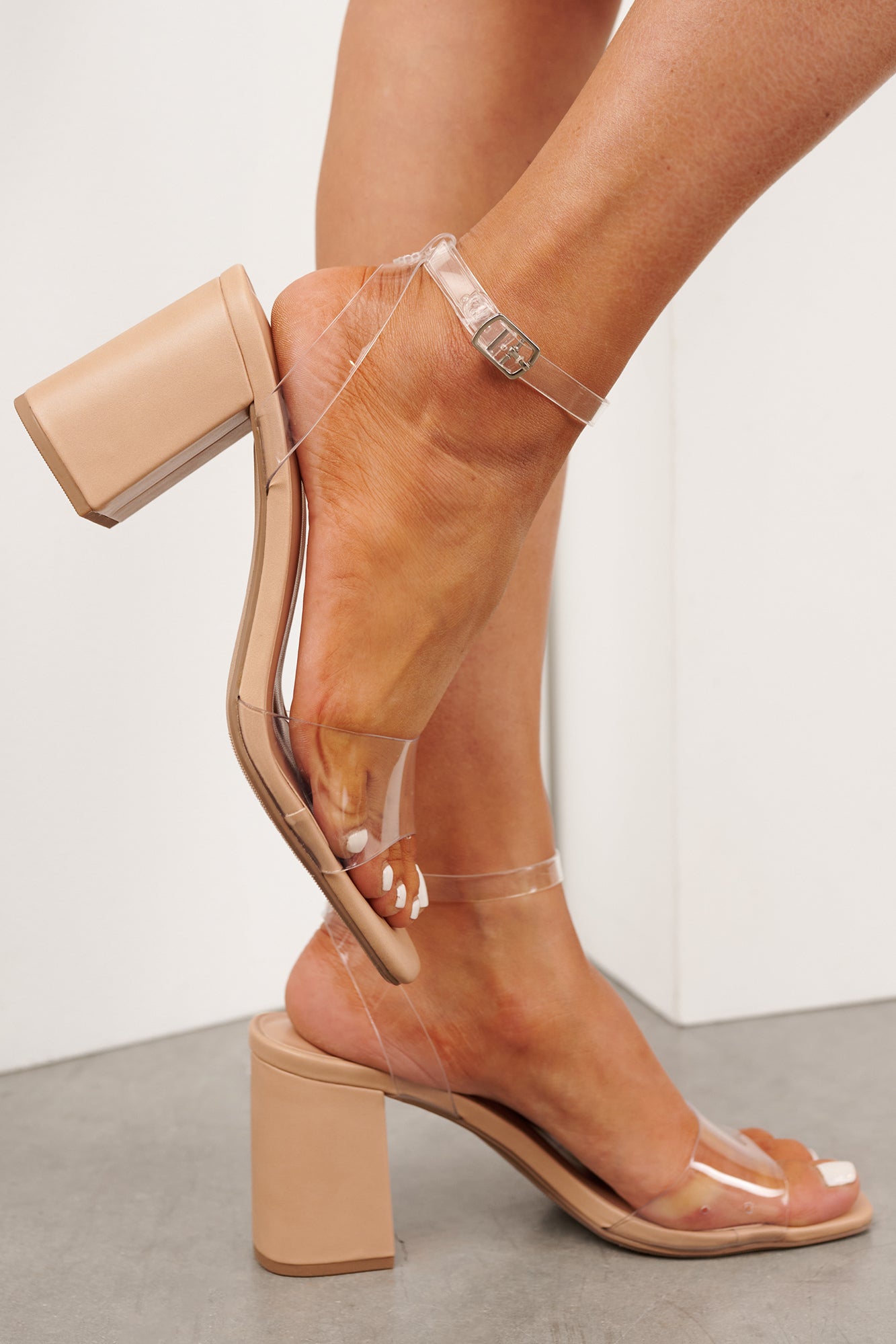 Soft Girl Staple Ankle Strap Block Heels (Clear) - NanaMacs
