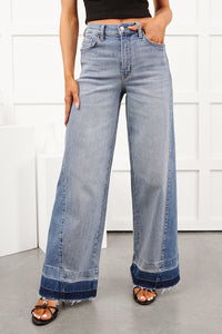 Brendan High Rise Wide Leg Cello Jeans (Two Tone Blue) - NanaMacs
