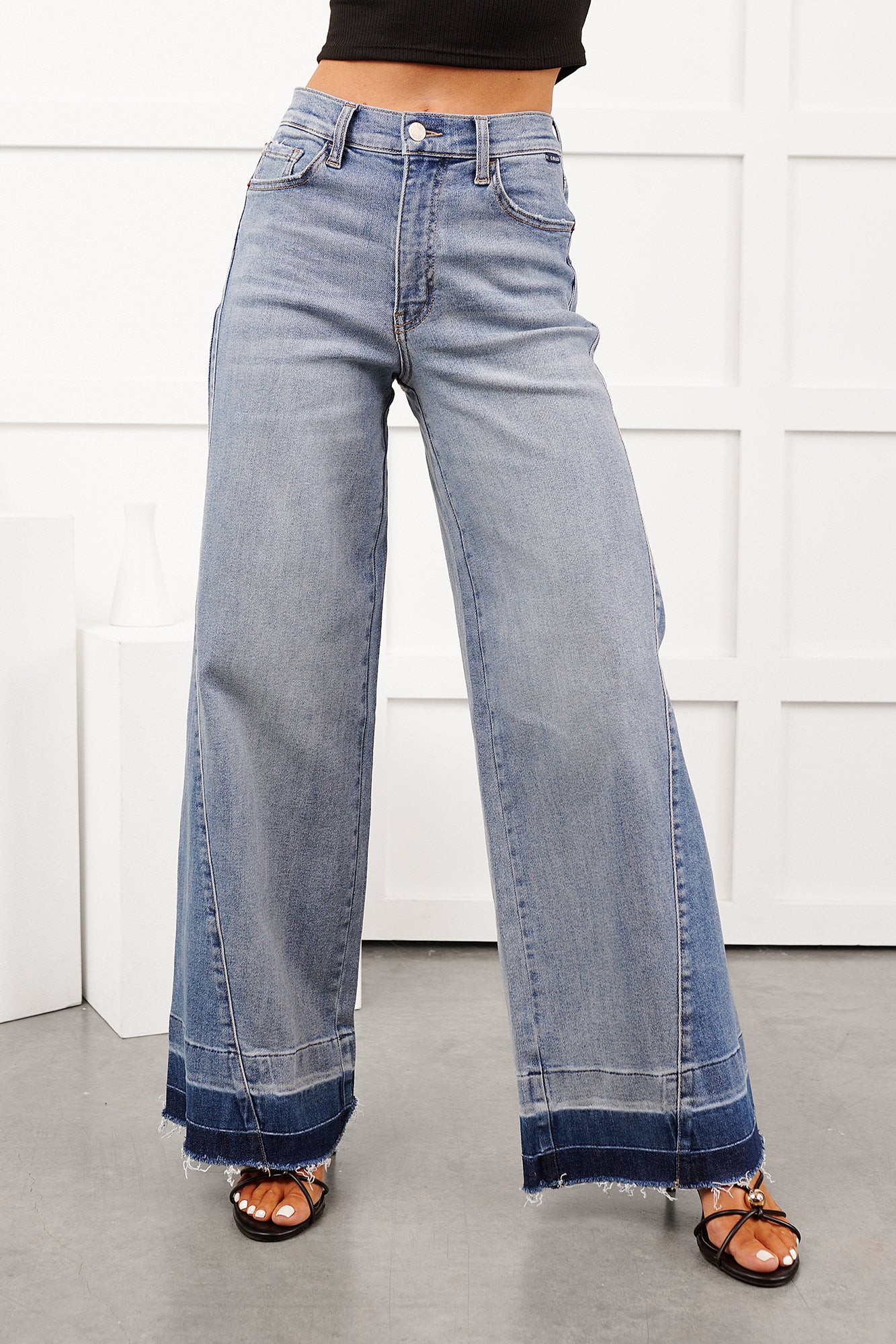 Brendan High Rise Wide Leg Cello Jeans (Two Tone Blue) - NanaMacs