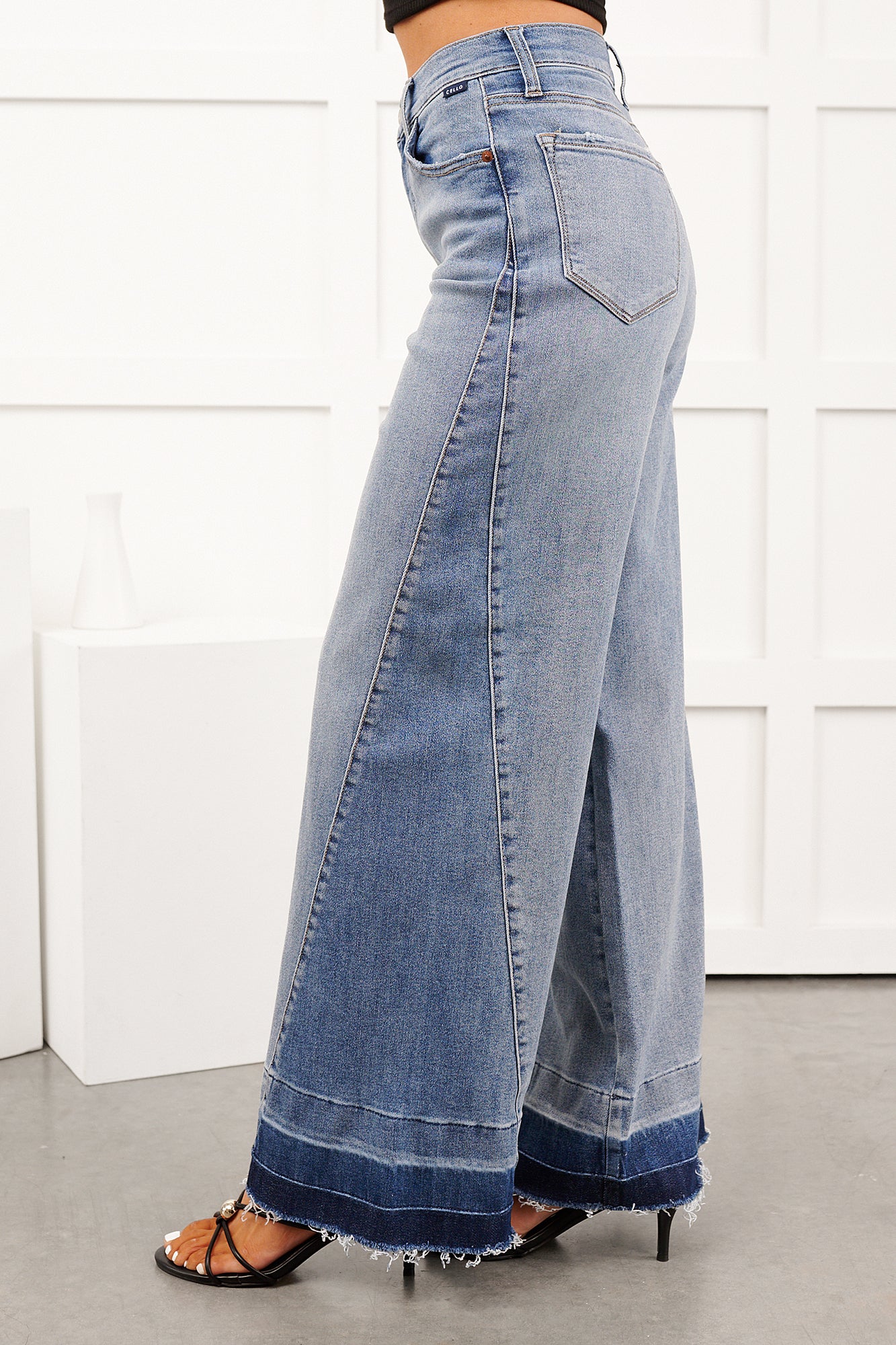 Brendan High Rise Wide Leg Cello Jeans (Two Tone Blue) - NanaMacs