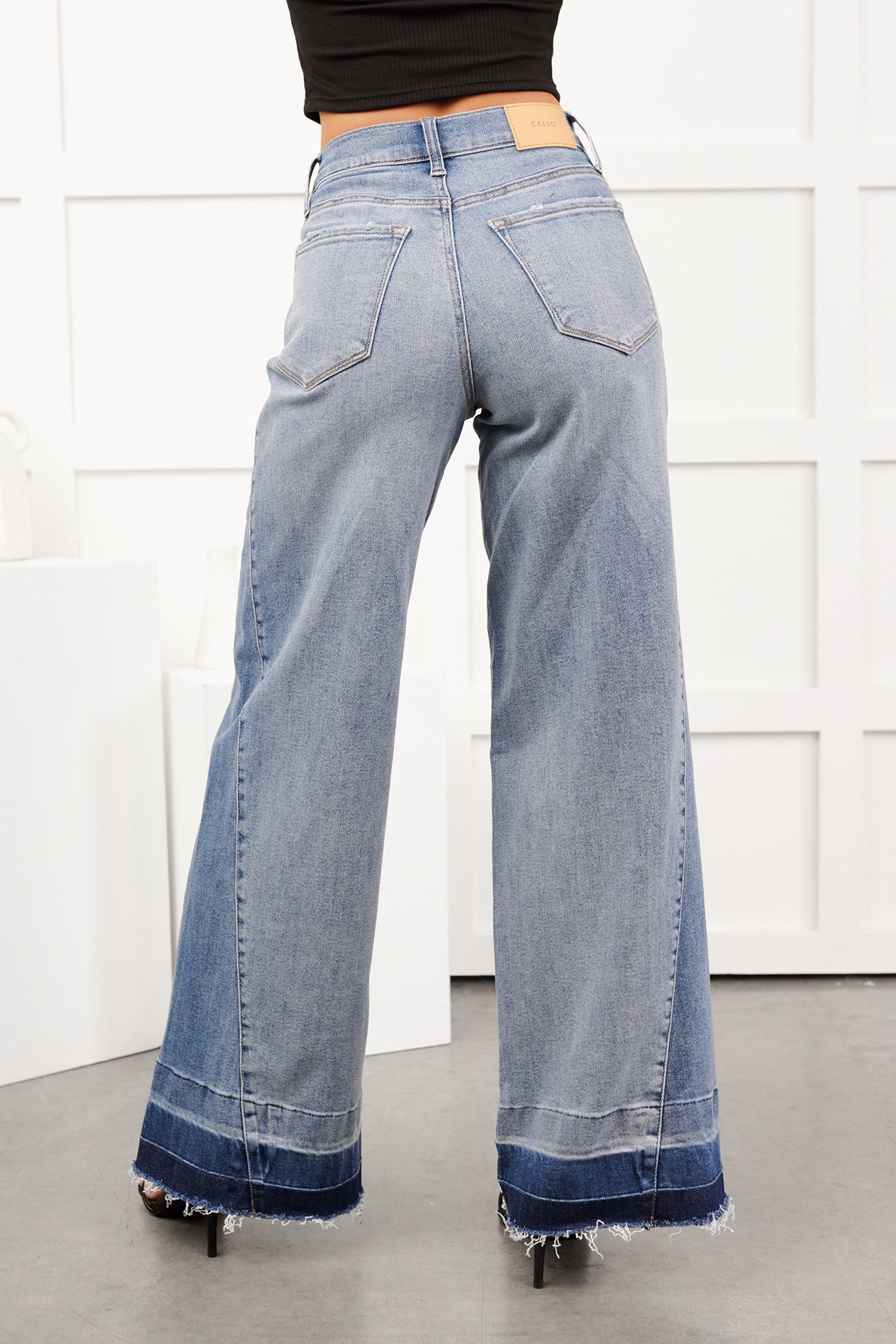 Brendan High Rise Wide Leg Cello Jeans (Two Tone Blue) - NanaMacs