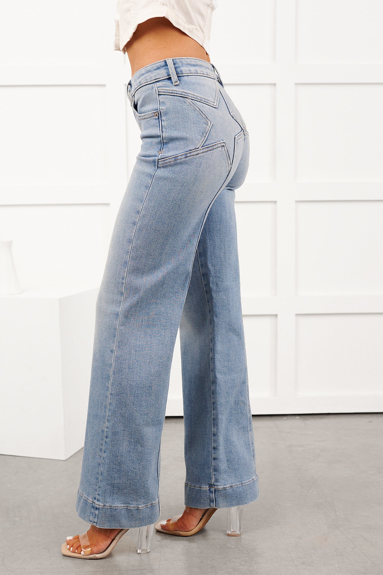 Wrigley Hidden Premium Mid Rise Star Detail Comfort Flare Jeans
