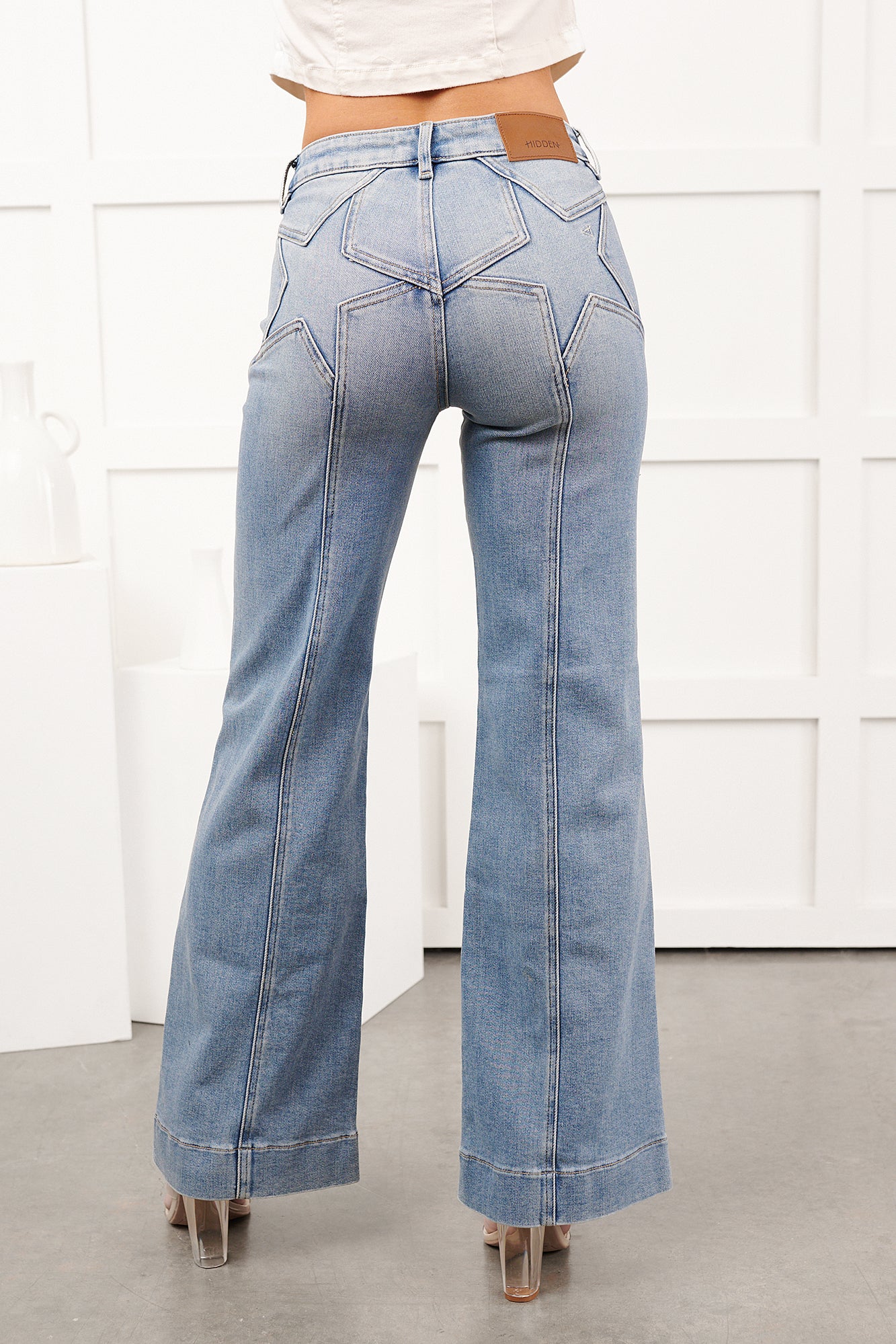 Wrigley Hidden Premium Mid Rise Star Detail Comfort Flare Jeans