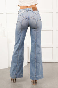 Wrigley Hidden Premium Mid Rise Star Detail Comfort Flare Jeans (Light)