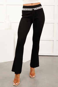 Call It A Hunch Lace Trimmed Rib Knit Pants (Black)