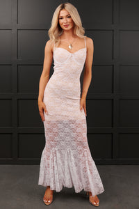 Classic Elegance Lace Maxi Dress (White/Nude)