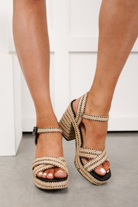 VayCay Getaway Braided Raffia Platform Heels (Black) - NanaMacs
